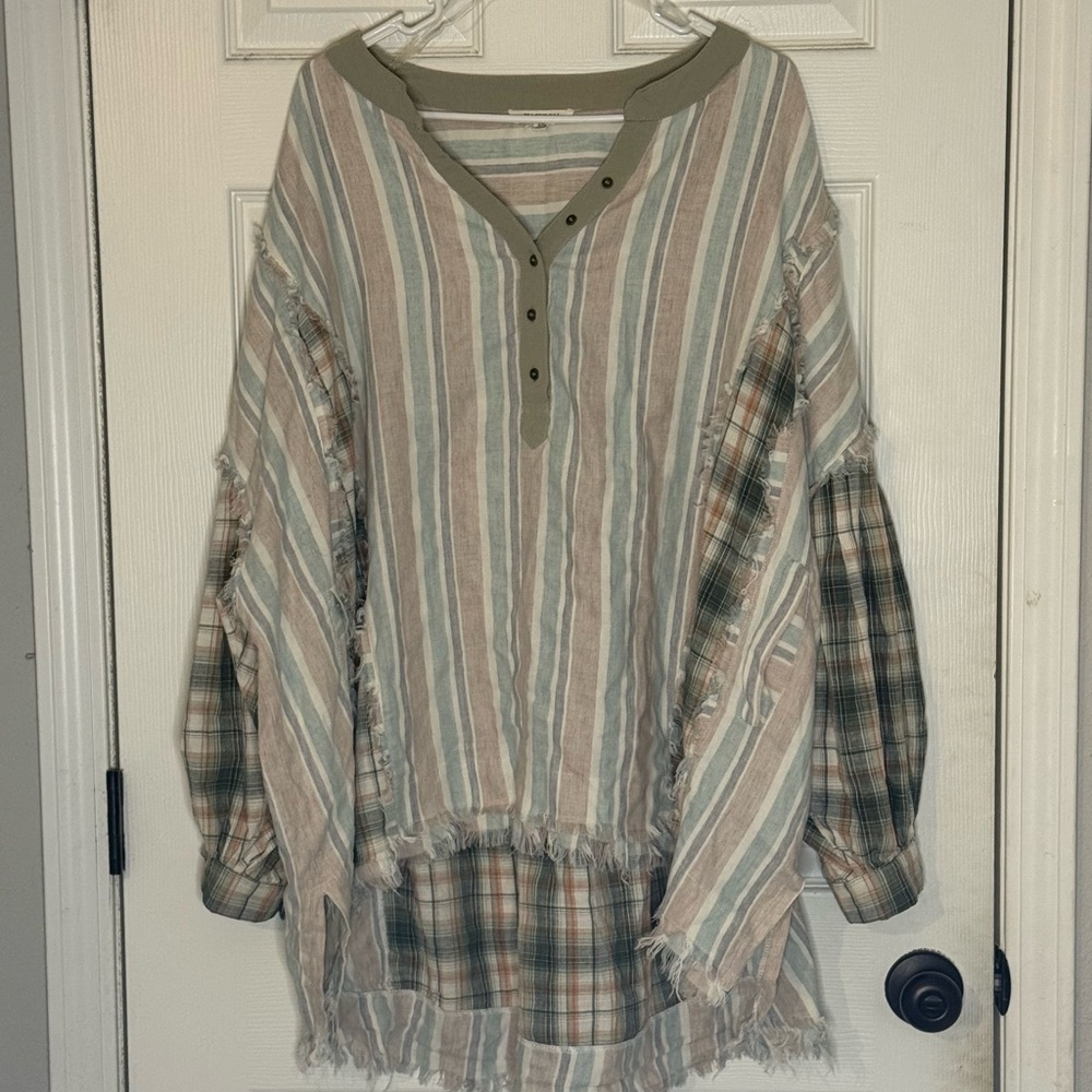Striped and Plaid Oversized Top